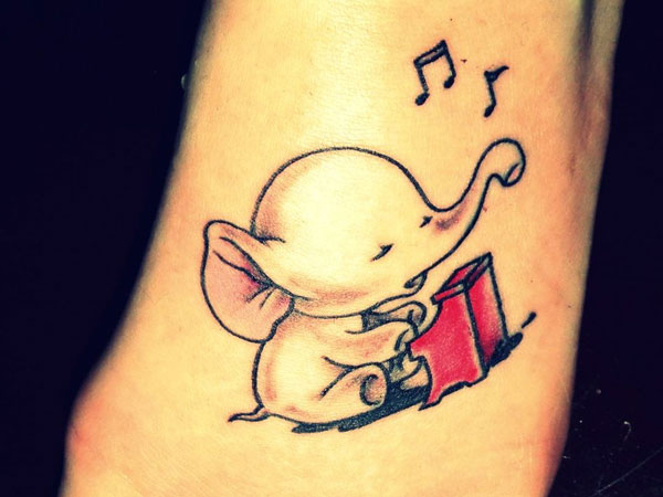Cute Baby Elephant Playing Piano Tattoo Design For Foot