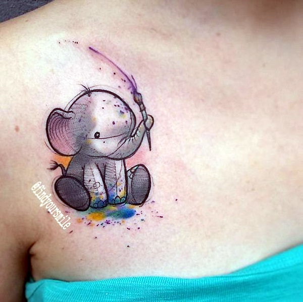 Cute Baby Elephant Tattoo On Right Front Shoulder