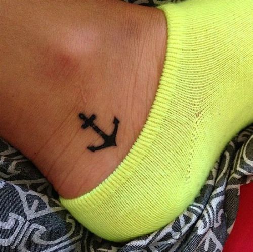 Cute Black Anchor Tattoo On Ankle For Girls