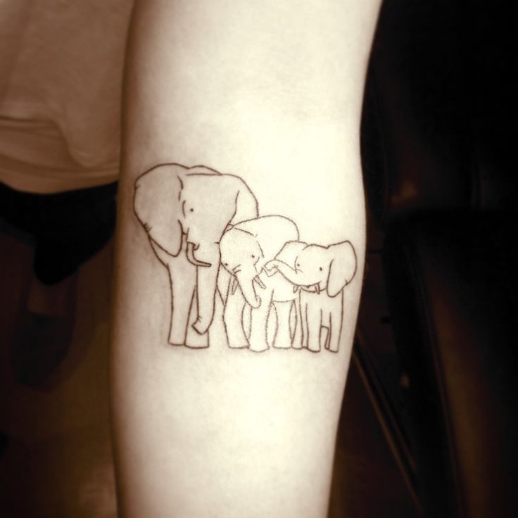 Cute Black Outline Elephant Family Tattoo On Forearm