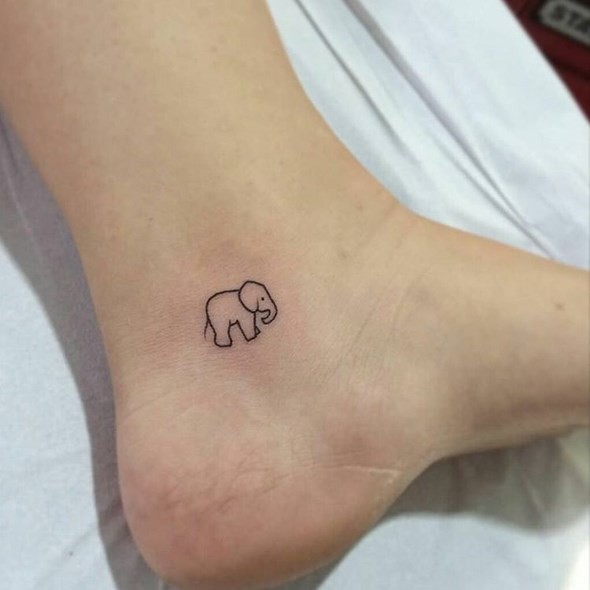 Cute Black Outline Elephant Tattoo On Ankle