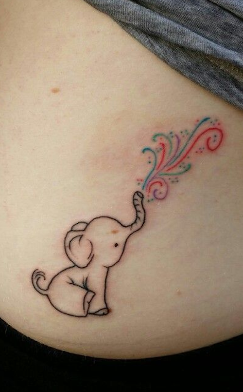 Cute Black Outline Henna Elephant Tattoo Design
