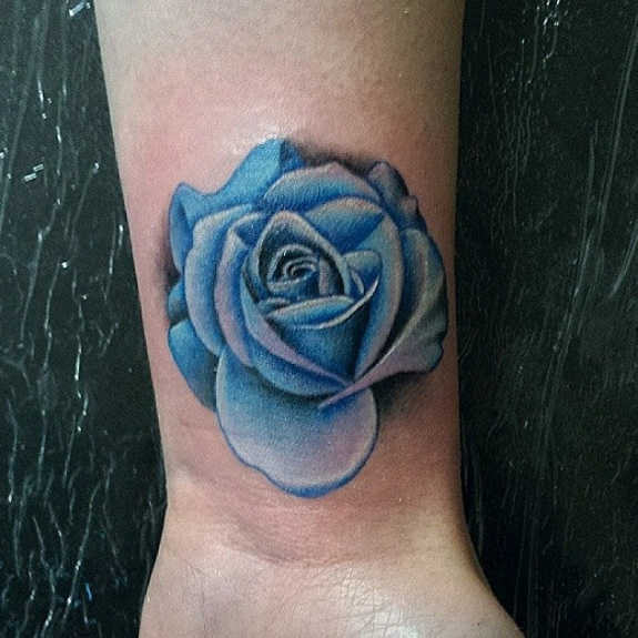 Cute Blue Rose Tattoo On Wrist