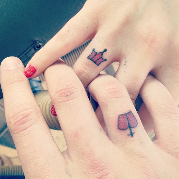 Cute Couple Crown Finger Tattoos