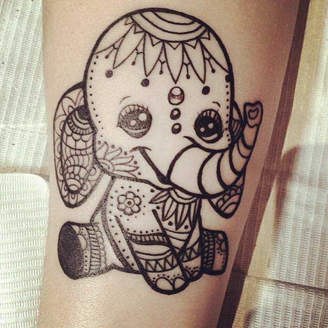 Cute Henna Baby Elephant Tattoo Design For Arm
