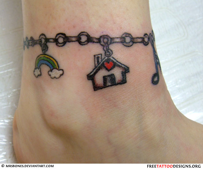 Cute Hose In Chain Ankle Bracelet Tattoo Idea