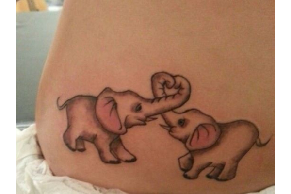 Cute Two Baby Elephants Tattoo Design