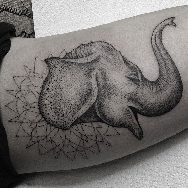 Dotwork Black Elephant Tattoo Design For Sleeve
