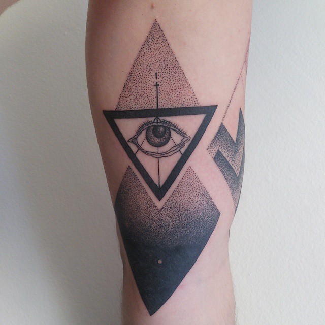 Dotwork Eye In Triangle Tattoo Design For Sleeve
