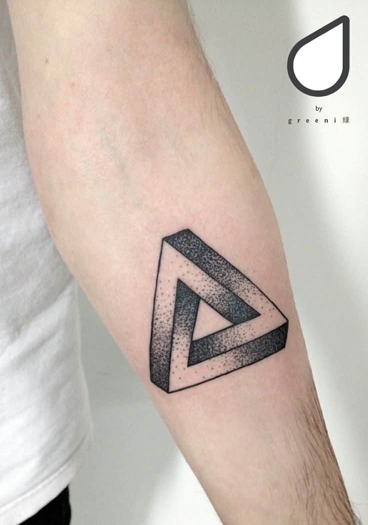 Dotwork Penrose Triangle Tattoo On Left Forearm