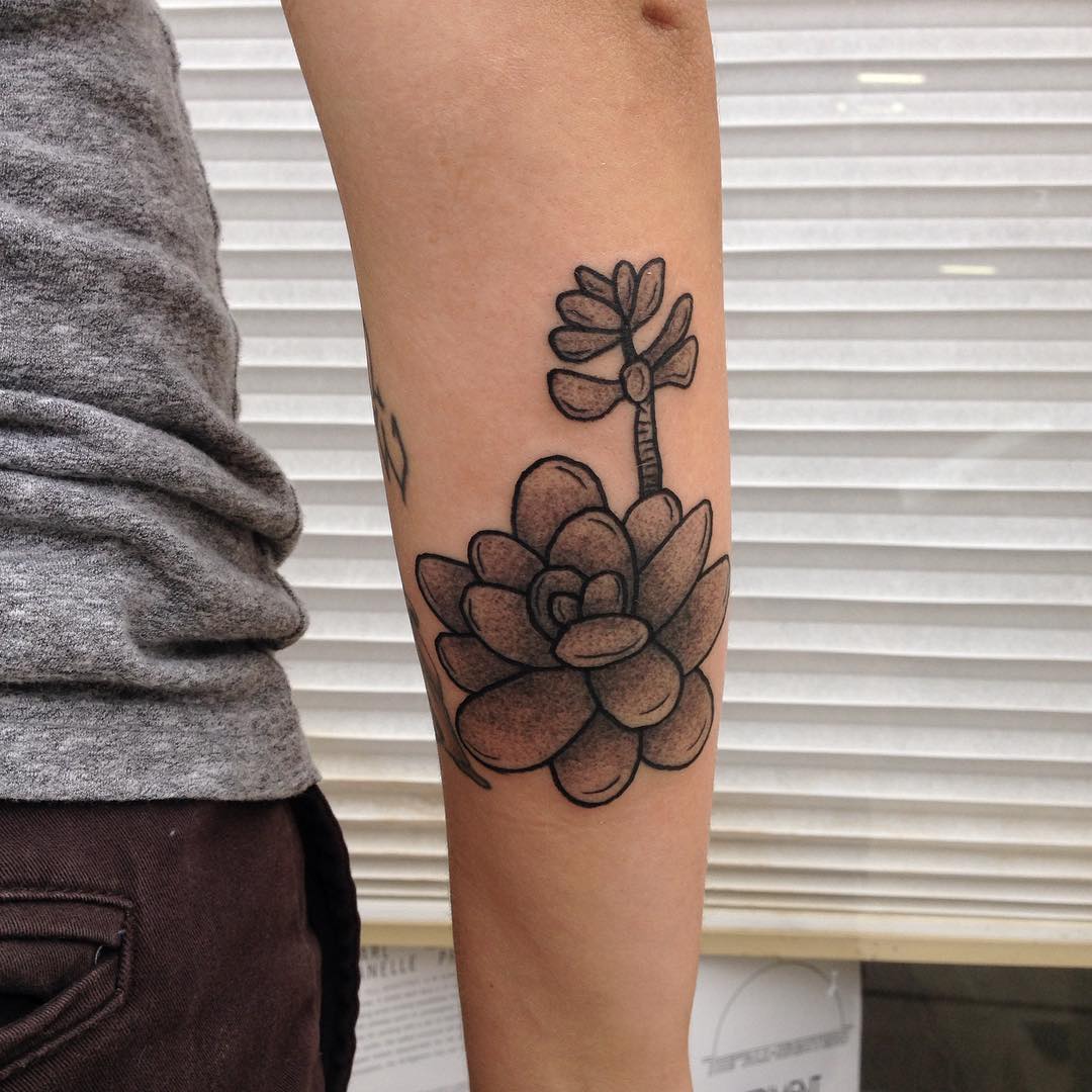 Dotwork Rhododendron Flowers Tattoo On Right Arm