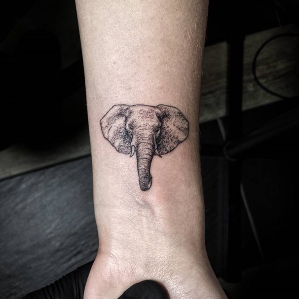 Dotwork Small Elephant Head Tattoo On Wrist