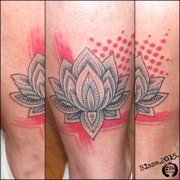 Dotwork Zen Lotus Tattoo Design For Leg