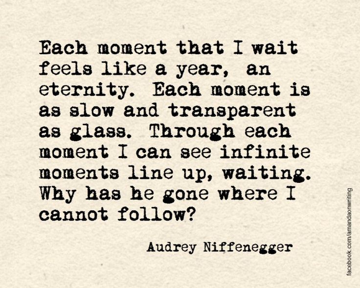 Each moment that I wait feels like a year, an eternity. Each moment is as slow and transparent as glass. Through each moment I can see infinite moments... Audrey Niffenegger