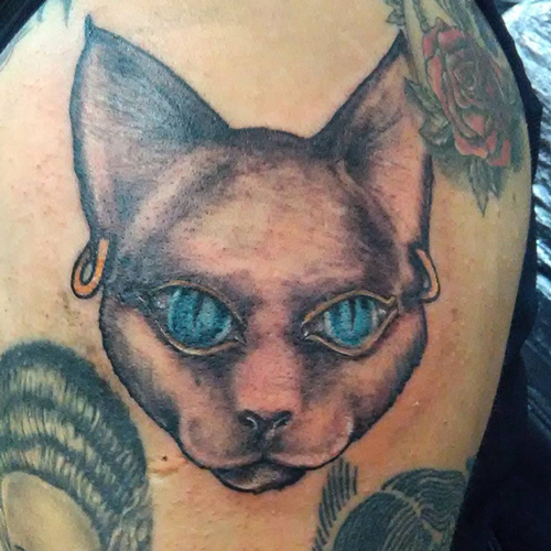 Egyptian Cat Face With Blue Eyes Tattoo