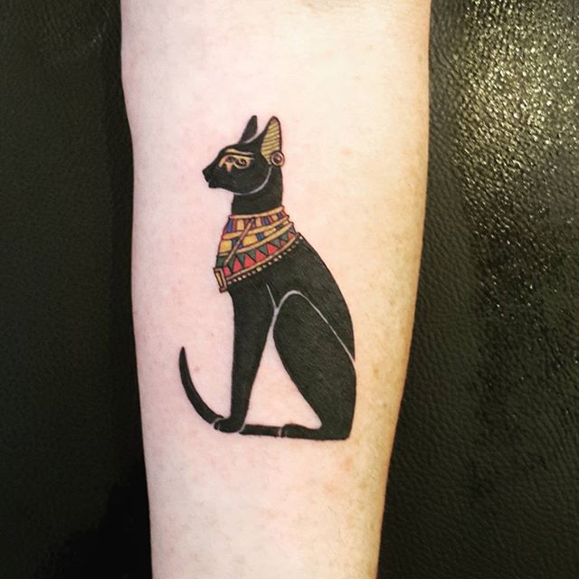 Egyptian Cat God Tattoo On Arm By Ismailakblt