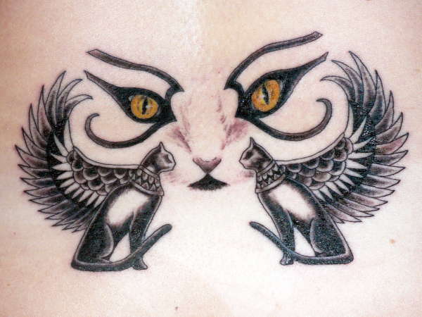 Egyptian Hieroglyph Of Goddess Cats And Face Tattoo