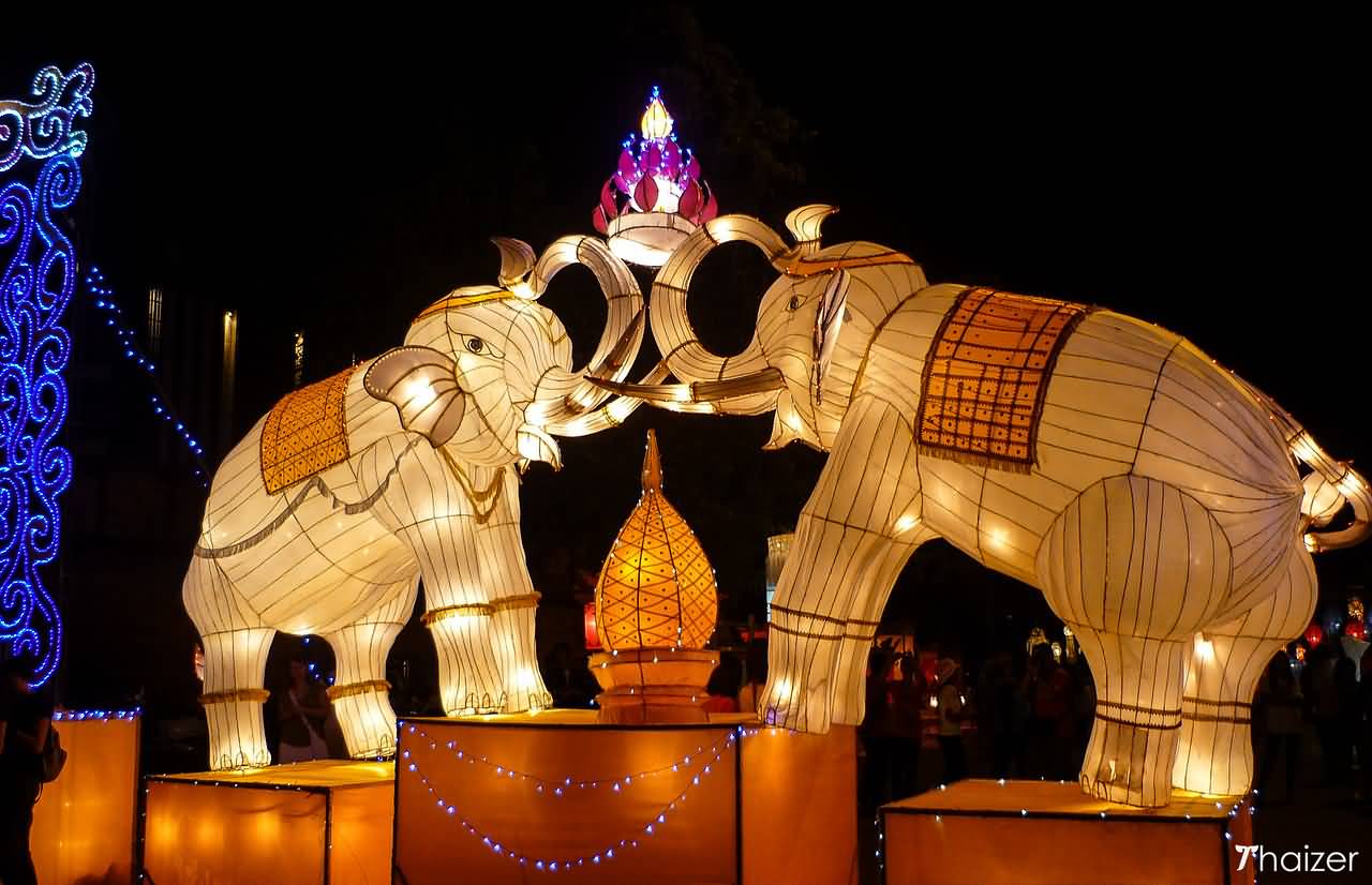 Elephant Lanterns In Chiang Mai For The Yi Peng Festival Celebration