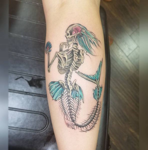 Fantastic Mermaid Skeleton Tattoo