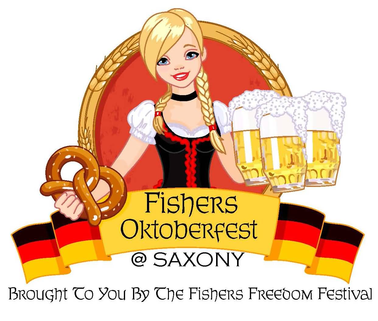 Fishers Oktoberfest Wishes Girl With Beer Mugs Illustration