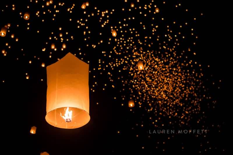 Floating Paper Lantern During Yi Peng Lantern