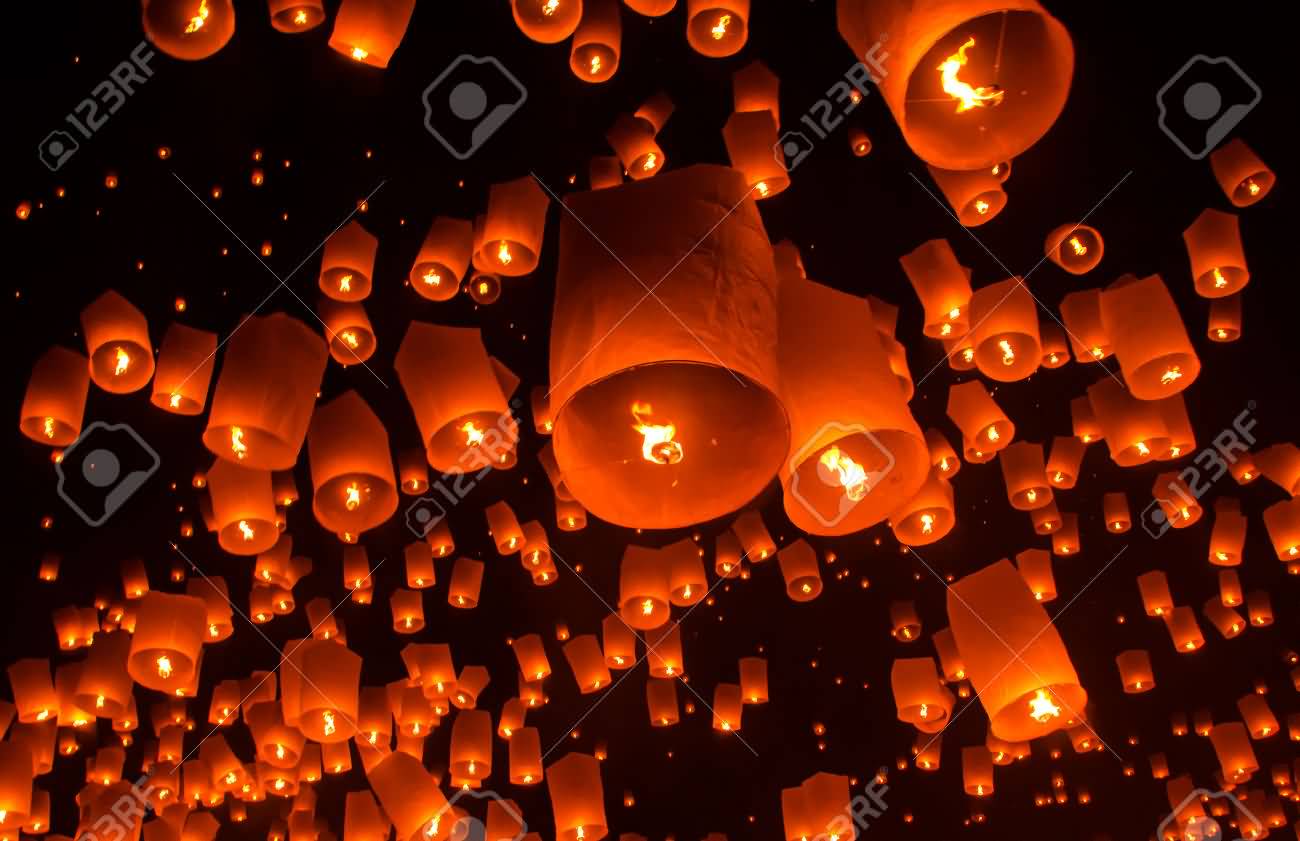 Floating Lantern In Yee Peng Festival