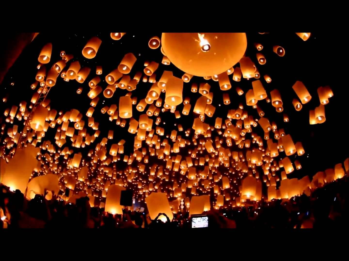 Floating Lanterns During Yi Peng Festival Celebration