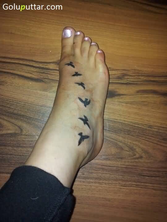 Flying Birds Tattoos On Ankle And Foot