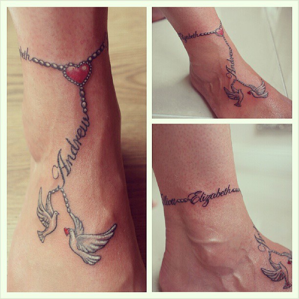 Flying Doves Ankle Bracelet Tattoo