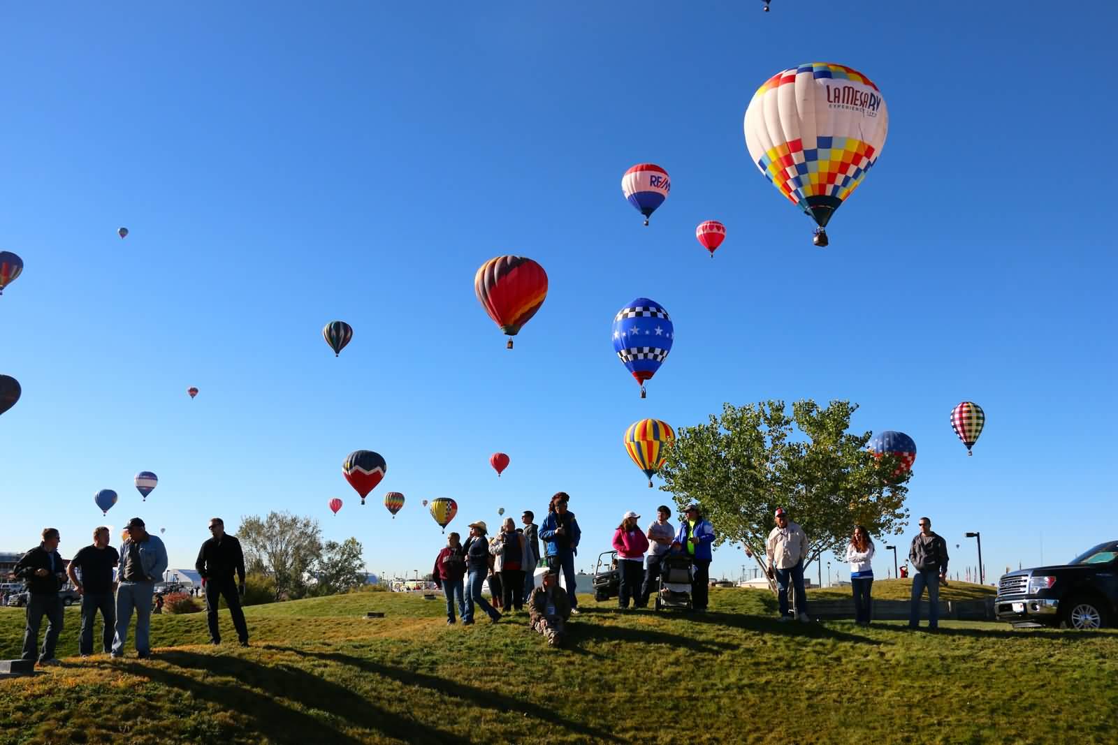 Flying Hot Balloons In The Air During Albuquerque Balloon Festival