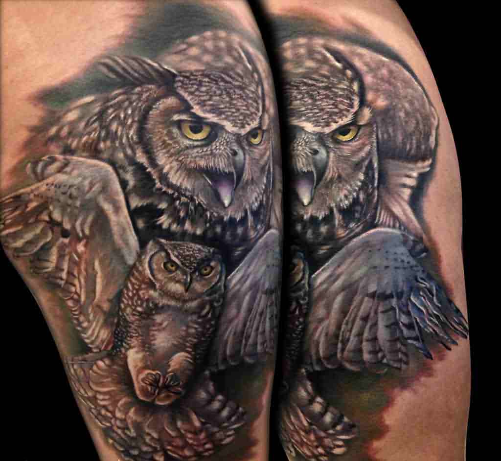 Flying Owl Tattoo On Side For Men