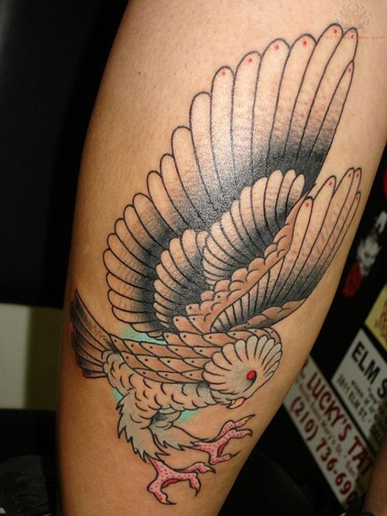 Flying Owl Tattoo On Side Leg