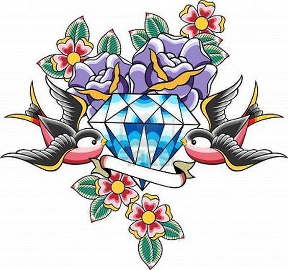 Flying Swallows And Traditional Diamond Tattoo Design