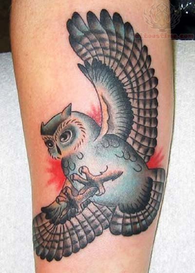 Forearm Flying Owl Tattoo