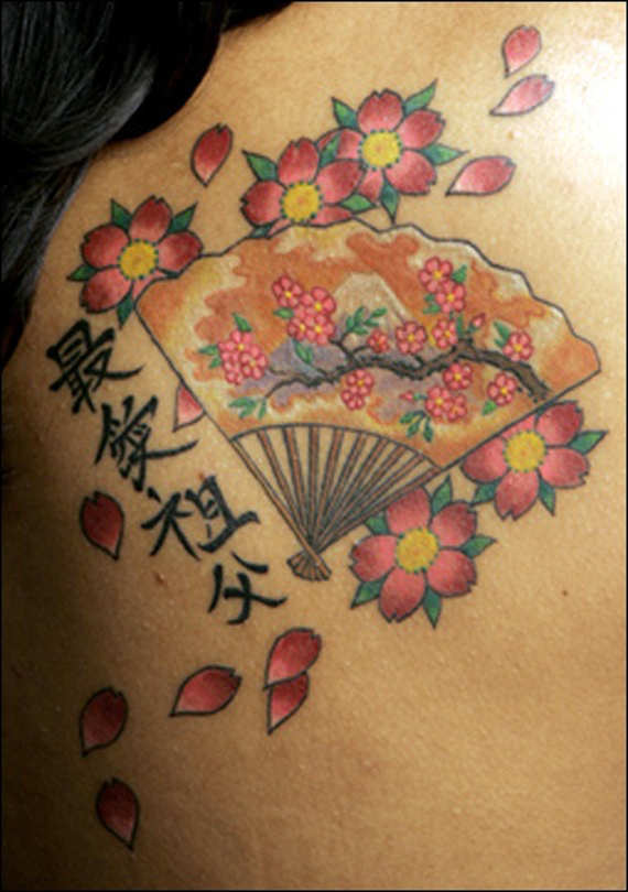 Geisha Cherry Blossom Tattoo Idea For Girls