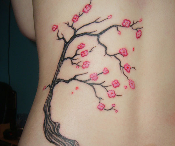 Girl Back Body Cherry Blossom Tattoo