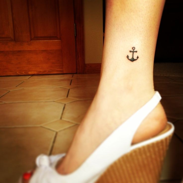 Girl Have Small Anchor Tattoo On Ankle