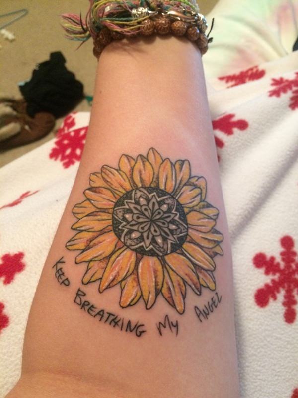 Girl Left Forearm Realistic Sunflower Tattoo