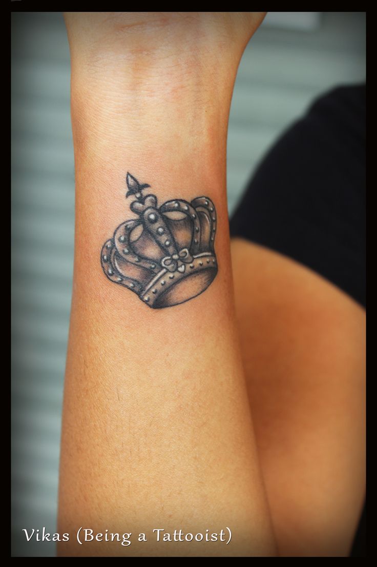 Girl Right Wrist Crown Tattoo by Vikas