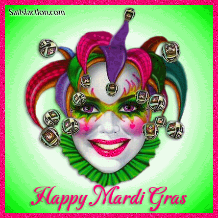 Girl With Clown Mask Wishing You Happy Mardi Gras