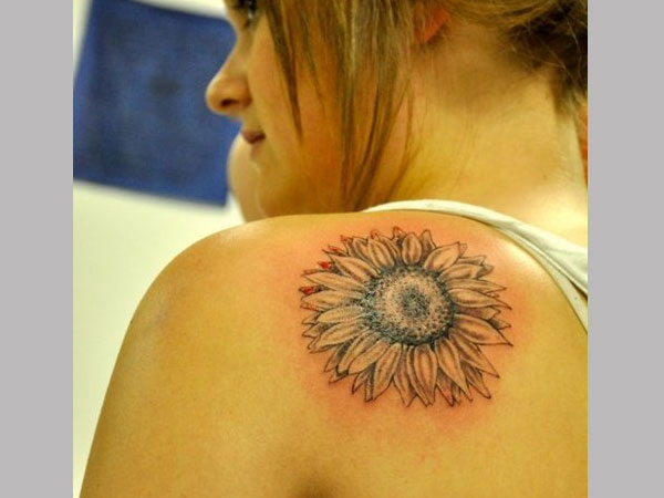 Girl With Realistic Sunflower Tattoo