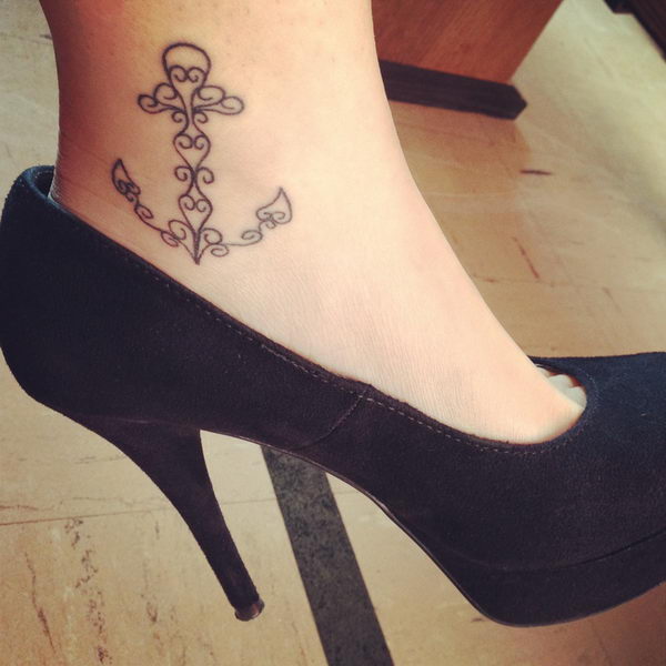 Girly Anchor Tattoo On Ankle