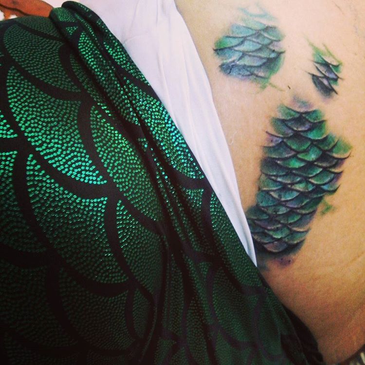 Green Ink Mermaid Scale Tattoo Image
