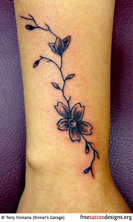 Grey Flower Wrist Tattoo