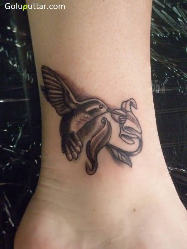 Grey Hummingbird Tattoo On Ankle