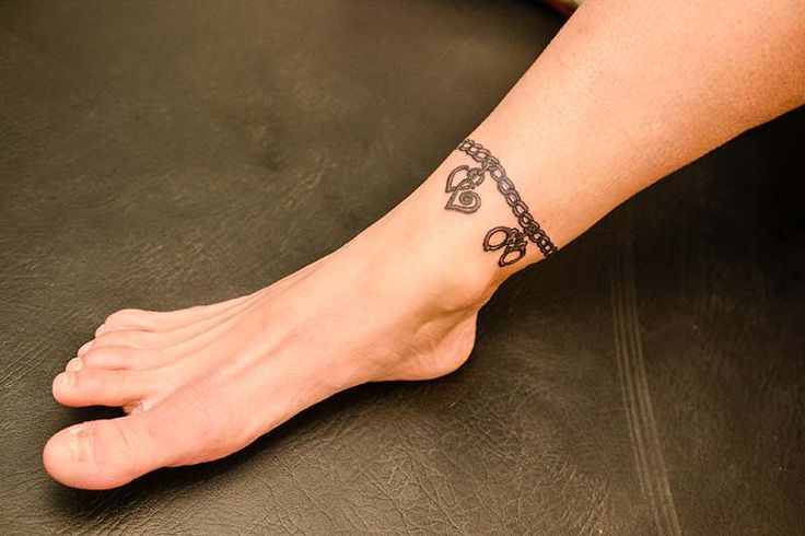 Grey Ink Charm Bracelet Tattoo On Right Ankle