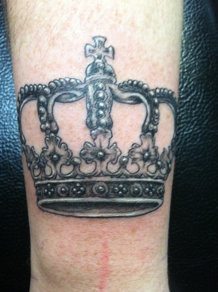 Grey Ink Crown Tattoo On Wrist