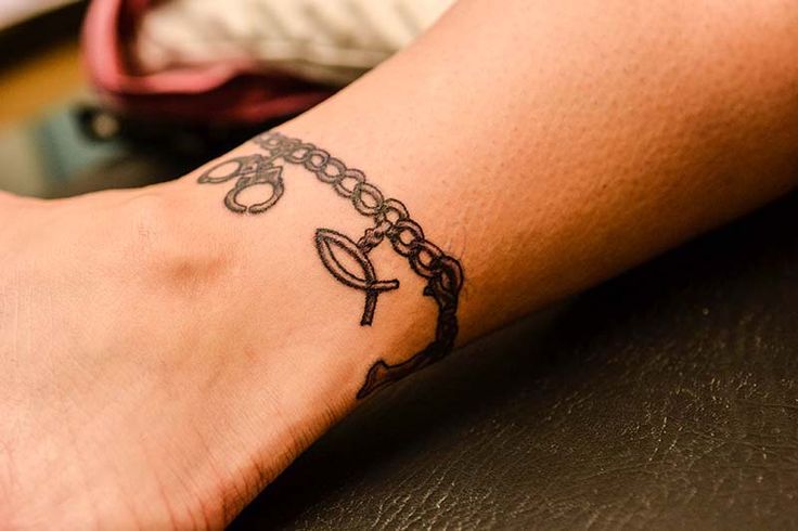 Grey Ink Jesus Fish Charm Bracelet Tattoo