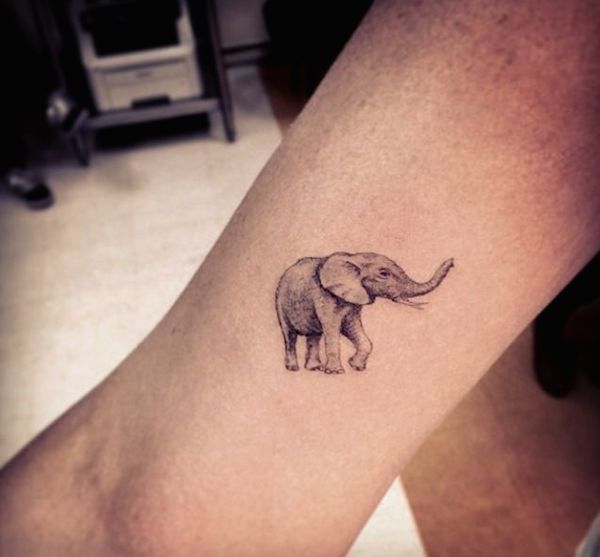 Grey Ink Small Elephant Trunk Up Tattoo Design For Leg By Dr Woo