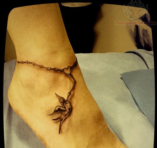 Grey Ink Swallow Ankle Band Tattoo